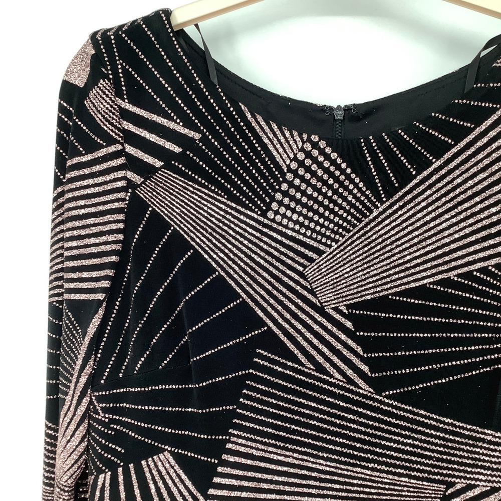 Betsy & Adam Women's 16 Black Gold Glitter Gianni Long Sleeve Evening Gown K4-14 - Picture 7 of 7